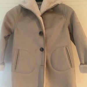 Faux suede fully lined coat,hood and 2 pockets. Beautiful, super soft and warm.